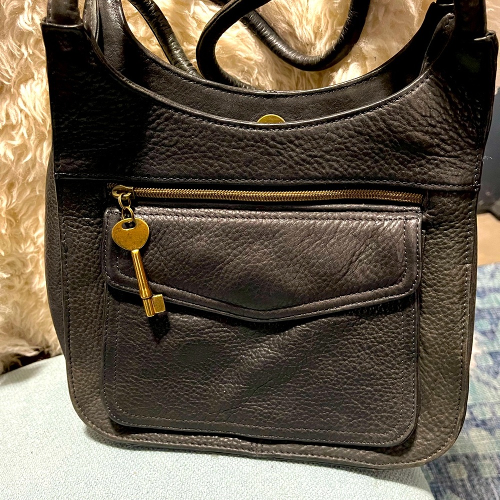 Dark navy leather Fossil shoulder bag